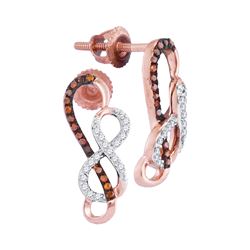 0.15 CTW Red Color Diamond Infinity Screwback Earrings 10KT Rose Gold - REF-20X9Y