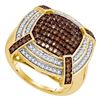 Image 1 : 0.75 CTW Brown Color Diamond Square Cluster Ring 10KT Yellow Gold - REF-52M4H