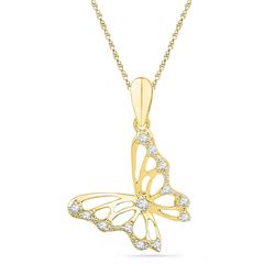 0.07 CTW Diamond Butterfly Bug Pendant 10KT Yellow Gold - REF-7F4N