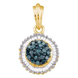 0.50 CTW Blue Color Diamond Cluster Pendant 10KT Yellow Gold - REF-22X4Y