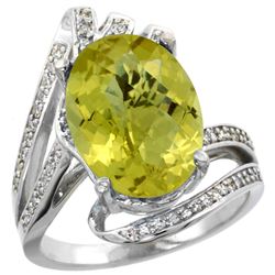 Natural 5.76 ctw lemon-quartz & Diamond Engagement Ring 14K White Gold - REF-90Z5Y