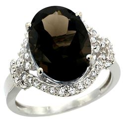 Natural 5.89 ctw smoky-topaz & Diamond Engagement Ring 14K White Gold - REF-88W8K