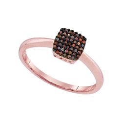 0.13 CTW Red Color Diamond Square Cluster Ring 10KT Rose Gold - REF-18W2K