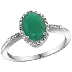 Natural 1.5 ctw Emerald & Diamond Engagement Ring 14K White Gold - REF-32M7H