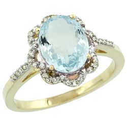 Natural 1.51 ctw Aquamarine & Diamond Engagement Ring 10K Yellow Gold - REF-35V9F