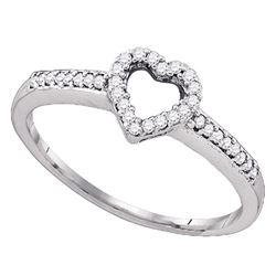 0.16 CTW Diamond Heart Love Ring 10KT White Gold - REF-16W4K