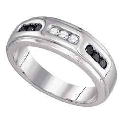 0.35 CTW Black Color Diamond Channel-set Mens Anniversary Ring 10KT White Gold - REF-34M4H