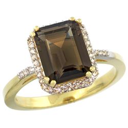 Natural 2.63 ctw Smoky-topaz & Diamond Engagement Ring 14K Yellow Gold - REF-42X8A