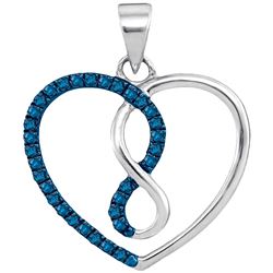 0.13 CTW Blue Color Diamond Heart Infinity Pendant 10KT White Gold - REF-10K5W