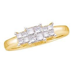 0.50 CTW Princess Diamond 3-stone Bridal Engagement Ring 14KT Yellow Gold - REF-49M5H