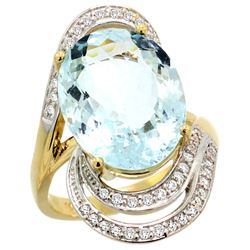 Natural 11.2 ctw aquamarine & Diamond Engagement Ring 14K Yellow Gold - REF-182F5N