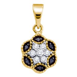 0.22 CTW Black Color Diamond Hexagon Cluster Pendant 14KT Yellow Gold - REF-14Y9X