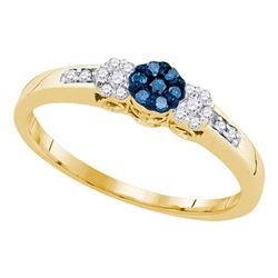 0.21 CTW Blue Color Diamond Triple Cluster Ring 10KT Yellow Gold - REF-18H2M