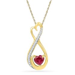 0.67 CTW Heart Created Ruby Solitaire Diamond Infinity Pendant 10KT Yellow Gold - REF-11Y2X