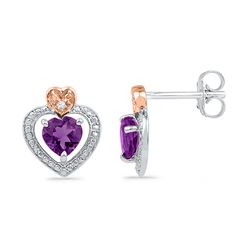 0.01 CTW Created Amethyst Heart Earrings 10KT White Gold - REF-12Y2X