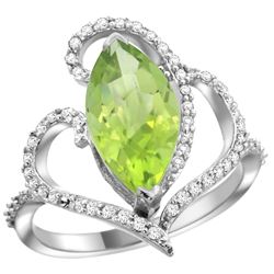 Natural 3.07 ctw Peridot & Diamond Engagement Ring 14K White Gold - REF-77M4H