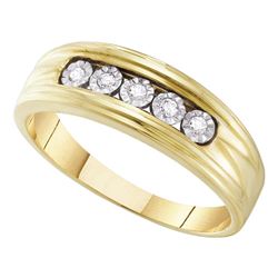 0.10 CTW Mens Illusion-set Diamond Wedding Ring 10KT Yellow Gold - REF-18X2Y