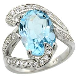 Natural 7.84 ctw blue-topaz & Diamond Engagement Ring 14K White Gold - REF-126G2M