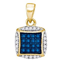 0.25 CTW Blue Color Diamond Square Pendant 10KT Yellow Gold - REF-13F4N