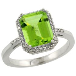 Natural 2.63 ctw Peridot & Diamond Engagement Ring 14K White Gold - REF-42X9A