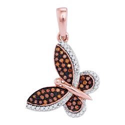 0.20 CTW Red Color Diamond Butterfly Bug Pendant 10KT Rose Gold - REF-22N4F