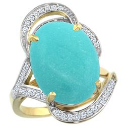 Natural 11.23 ctw turquoise & Diamond Engagement Ring 14K Yellow Gold - REF-133V3F