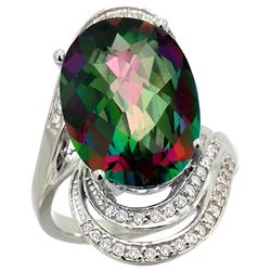 Natural 11.2 ctw mystic-topaz & Diamond Engagement Ring 14K White Gold - REF-95G8M