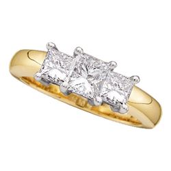 0.50 CTW Princess Diamond 3-stone Bridal Engagement Ring 14KT Yellow Gold - REF-56H2M