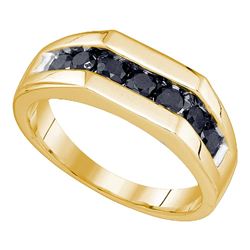 1 CTW Mens Black Color Diamond Wedding Ring 10KT Yellow Gold - REF-30M2H