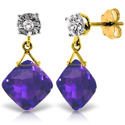 Genuine 17.56 ctw Amethyst & Diamond Earrings Jewelry 14KT Yellow Gold - REF-48T3A