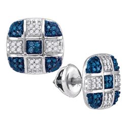 0.25 CTW Blue Color Diamond Checkered Stud Earrings 10KT White Gold - REF-24F2N