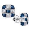 Image 1 : 0.25 CTW Blue Color Diamond Checkered Stud Earrings 10KT White Gold - REF-24F2N
