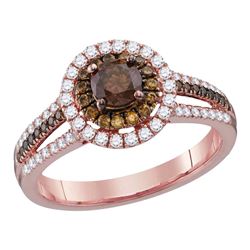 0.99 CTW Brown Diamond Solitaire Halo Bridal Engagement Ring 14KT Rose Gold - REF-104F9N