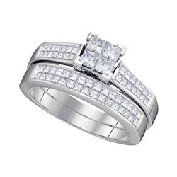 1 CTW Princess Diamond Cluster Bridal Engagement Ring 14KT White Gold - REF-127N4F