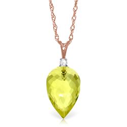 Genuine 9.05 ctw Lemon Quartz & Diamond Necklace Jewelry 14KT Rose Gold - REF-21F9Z