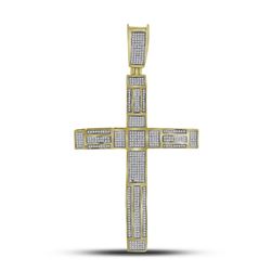 0.98 CTW Mens Pave-set Diamond Roman Cross Charm Pendant 10KT Yellow Gold - REF-104X9Y