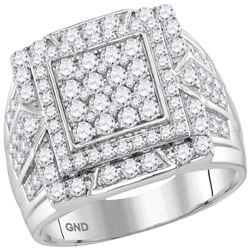 2.25 CTW Mens Diamond Framed Square Cluster Ring 10KT White Gold - REF-165Y2X