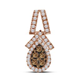 0.92 CTW Cognac-brown Color Diamond Teardrop Cluster Pendant 10KT Rose Gold - REF-75M2H