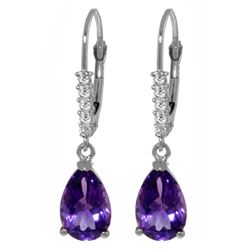 Genuine 3.15 ctw Amethyst & Diamond Earrings Jewelry 14KT White Gold - REF-44T3A