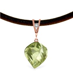 Genuine 13.01 ctw Green Amethyst & Diamond Necklace Jewelry 14KT Rose Gold - REF-45P3H