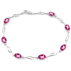 Genuine 3.39 ctw Pink Topaz & Diamond Bracelet Jewelry 14KT White Gold - REF-82N5R