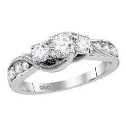 1 CTW Diamond 3-stone Milgrain Bridal Engagement Ring 14KT White Gold - REF-172Y4X