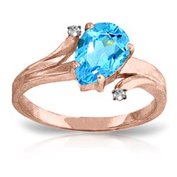 Genuine 1.51 ctw Blue Topaz & Diamond Ring Jewelry 14KT Rose Gold - REF-51K4V