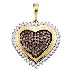 1 CTW Cognac-brown Color Diamond Framed Heart Pendant 10KT Yellow Gold - REF-67H4M