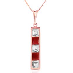 Genuine 2.35 ctw White Topaz & Ruby Necklace Jewelry 14KT Rose Gold - REF-39P4H