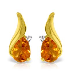 Genuine 3.26 ctw Citrine & Diamond Earrings Jewelry 14KT Yellow Gold - REF-52F7Z