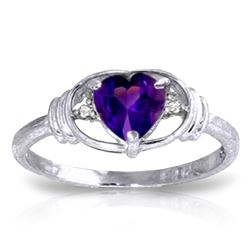 Genuine 0.96 ctw Amethyst & Diamond Ring Jewelry 14KT White Gold - REF-40P3H