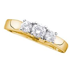 0.98 CTW Diamond 3-stone Bridal Engagement Ring 14KT Yellow Gold - REF-134N9F