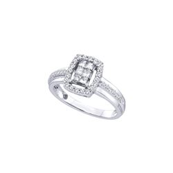 0.50 CTW Princess Diamond Rectangle Cluster Ring 14KT White Gold - REF-41K9W