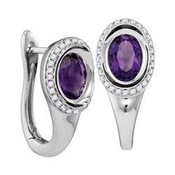 1.49 CTW Oval Natural Amethyst Diamond Hoop Earrings 14KT White Gold - REF-88F5N